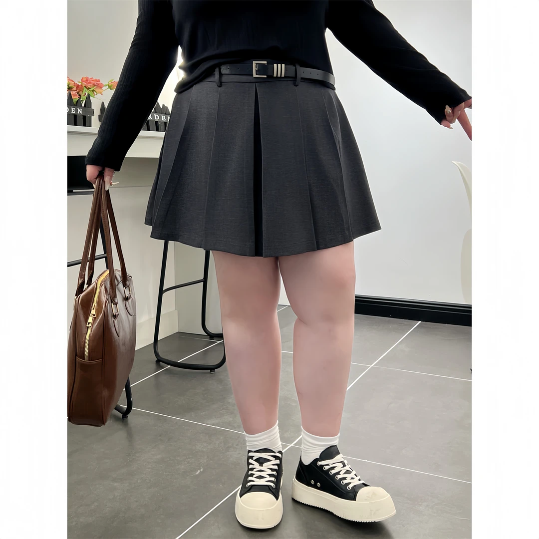 大码女装秋季百搭花契200斤胖mm日系解构主义学院风半身裙15533-X