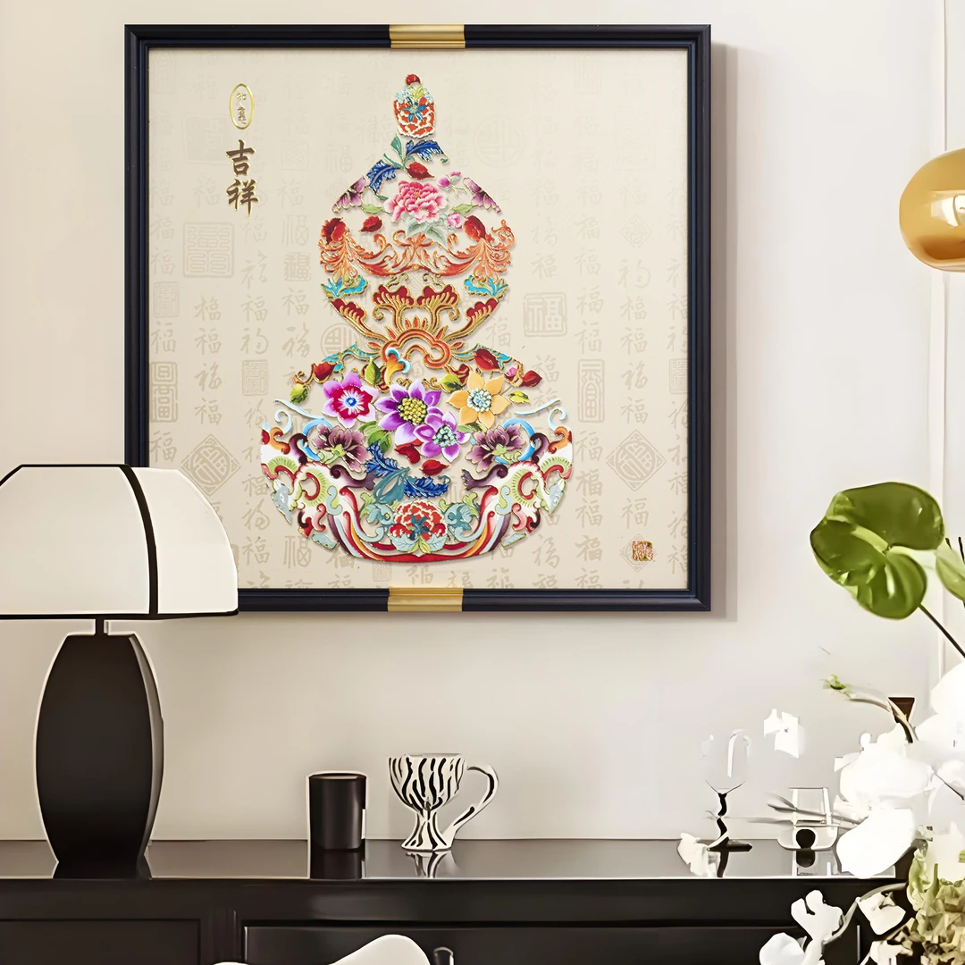 新中式福禄康宁葫芦皮革装饰画适用于客厅餐厅玄关葫芦6565