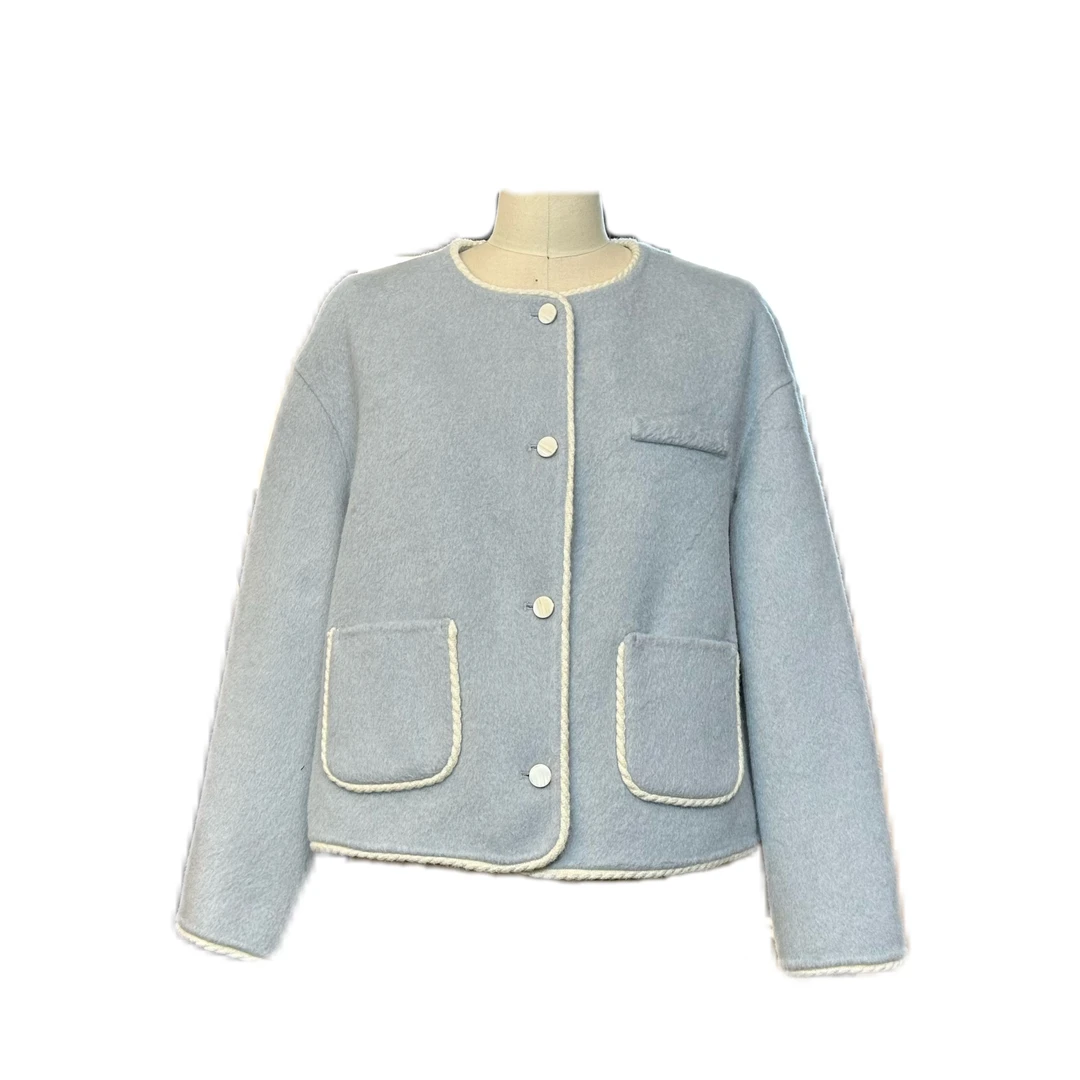 元汇小香风双面呢短款外套浅蓝色精致感时尚冬季