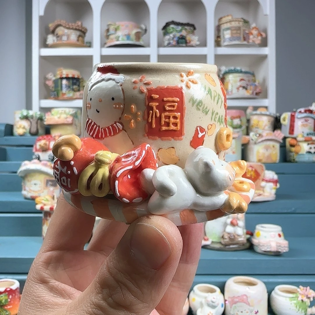 红陶多肉花盆：口径4.2 外高5.1