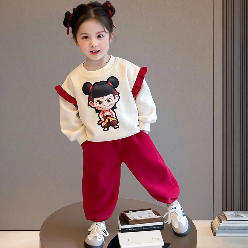 女童哪吒卫衣套装春秋款2025新款儿童洋气运动两件套小女孩春装