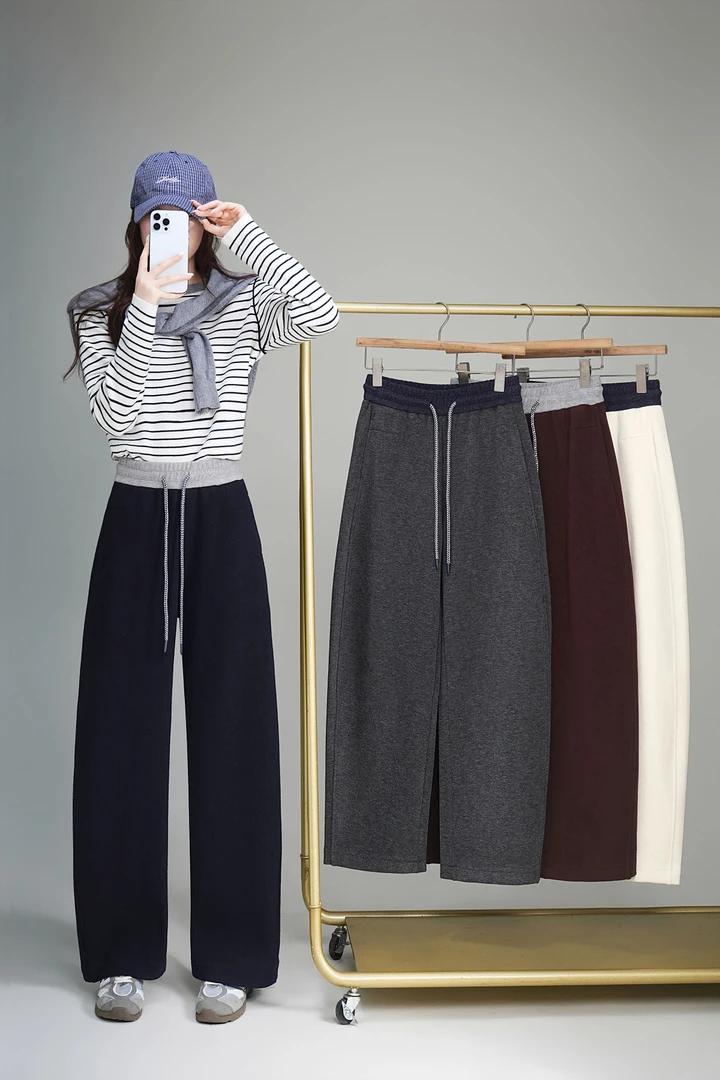 新款仿羊绒不沾腿加厚秋冬今年流行的高腰简约阔腿裤百搭宽腿拖地