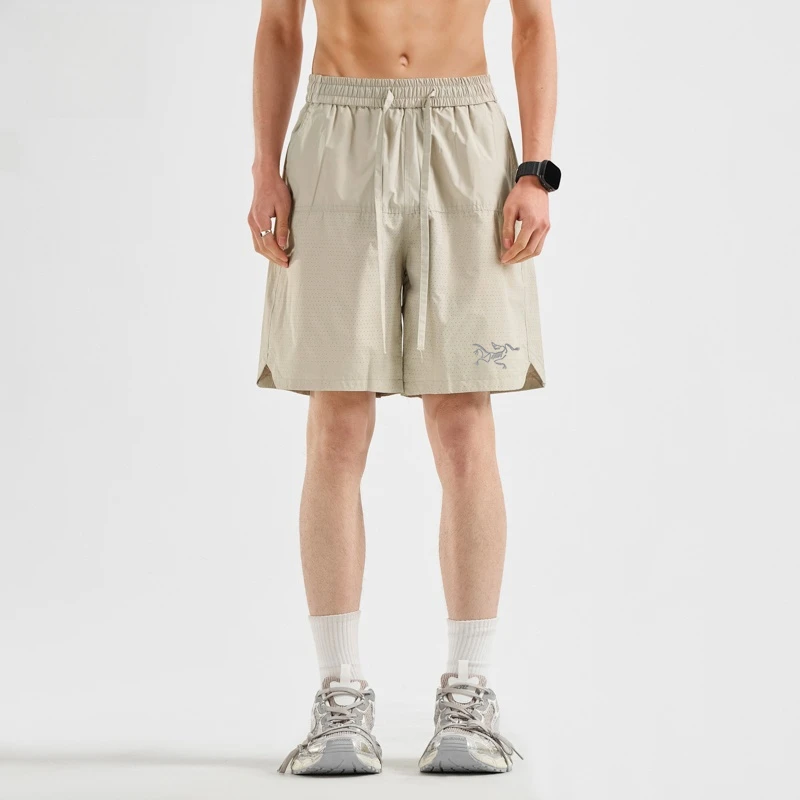 奥莱撤柜万针刺绣户外运动纯色透气网眼短裤男简约百搭宽松休闲裤