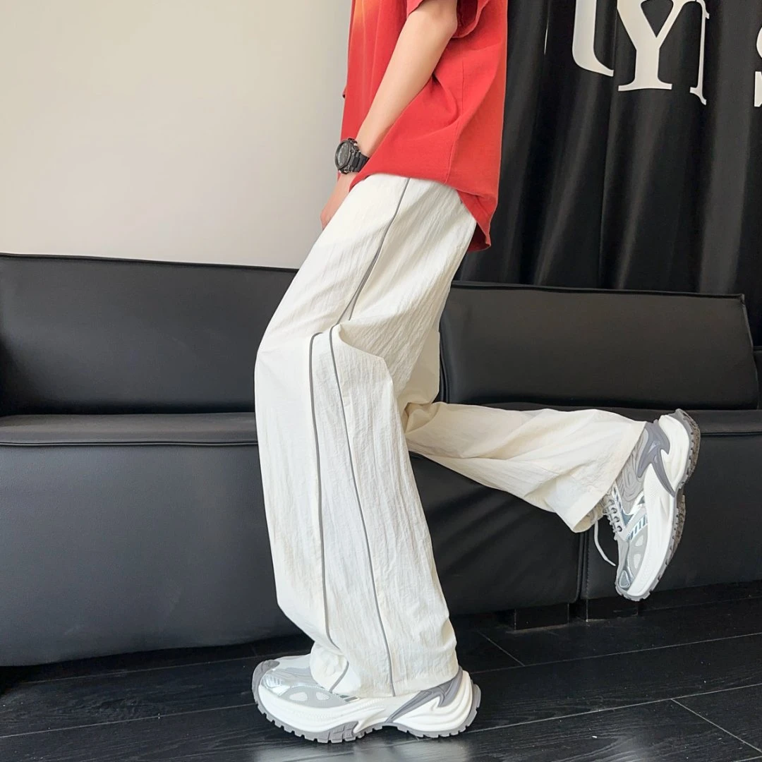 拼接速干休闲裤子男款夏薄款凉感美式潮牌宽松直筒垂感透气运动裤