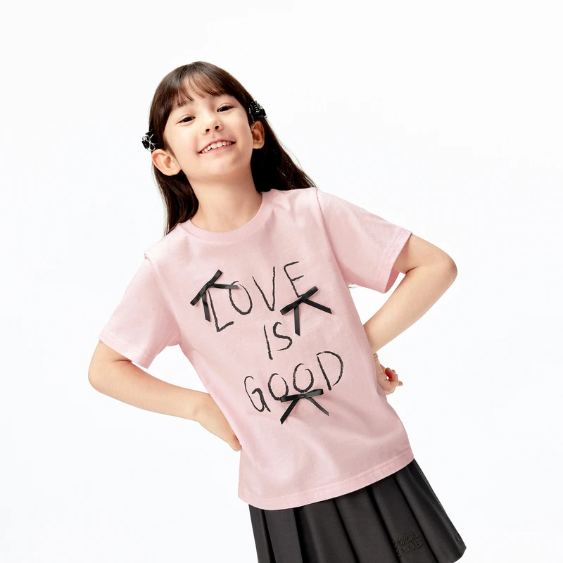 littlemoco童装25夏装新款女童棉质圆领蝴蝶结短袖T恤#KBE2TEE008