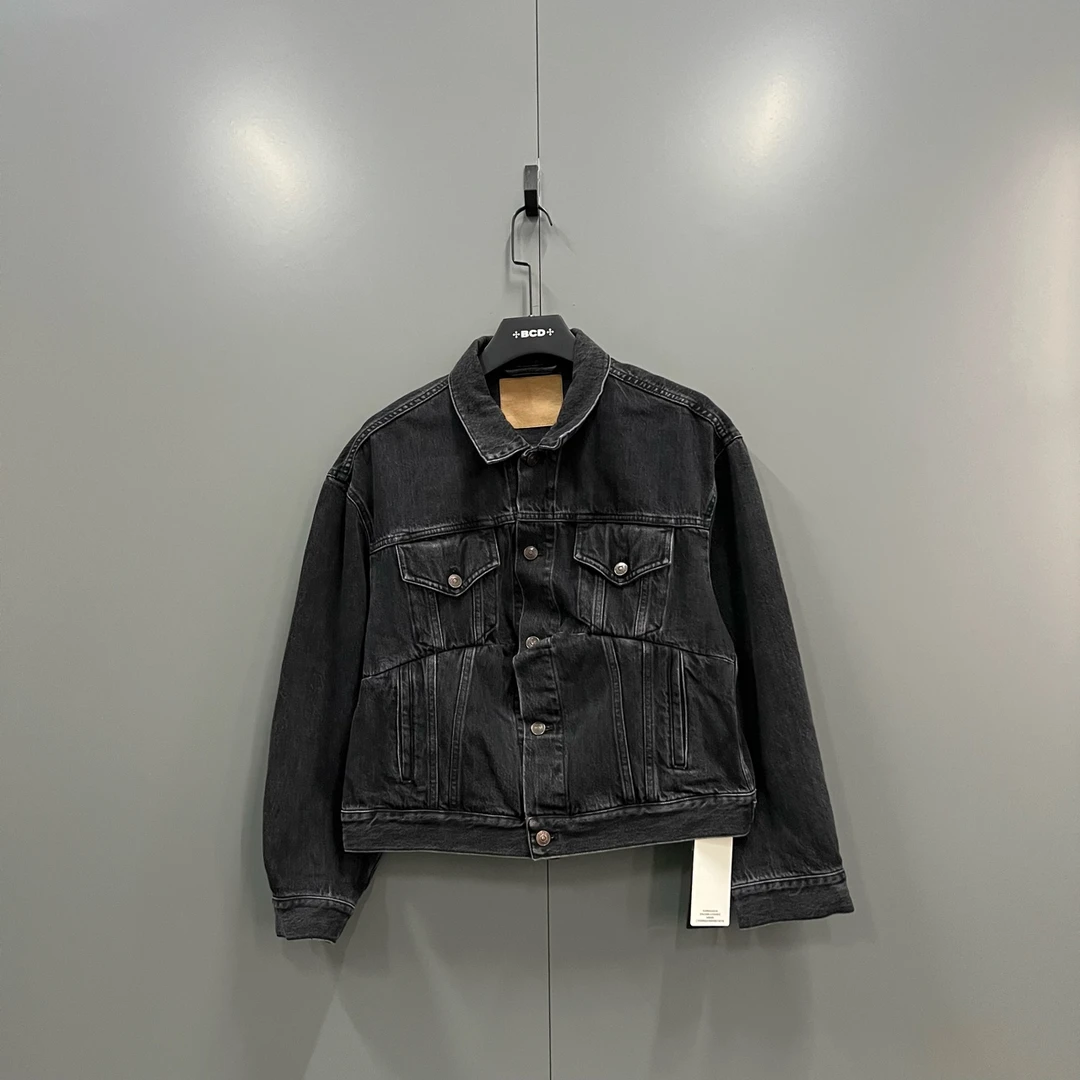 99新 Balenciaga/巴黎世家 (zz8)黑色水洗牛仔夹克 34码 fg208027