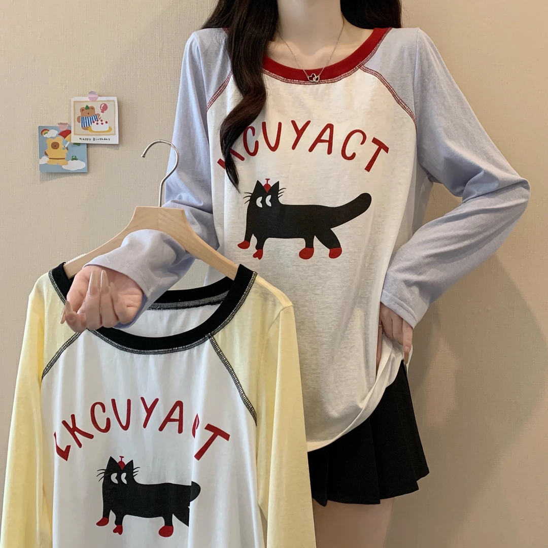 2025大码女装新款时尚卡通长袖T恤夏季罩衫3228