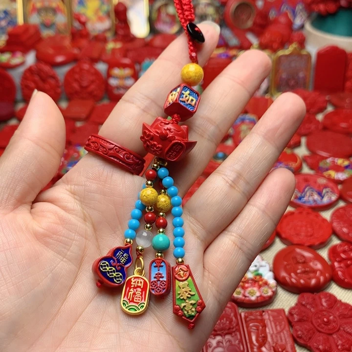 天然辰砂工艺品朱砂钥匙扣