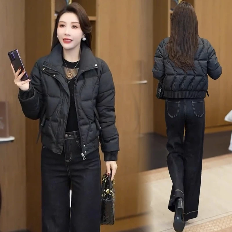 立领保暖网红洋气女外套棉服厚款拼接显瘦短款棉衣