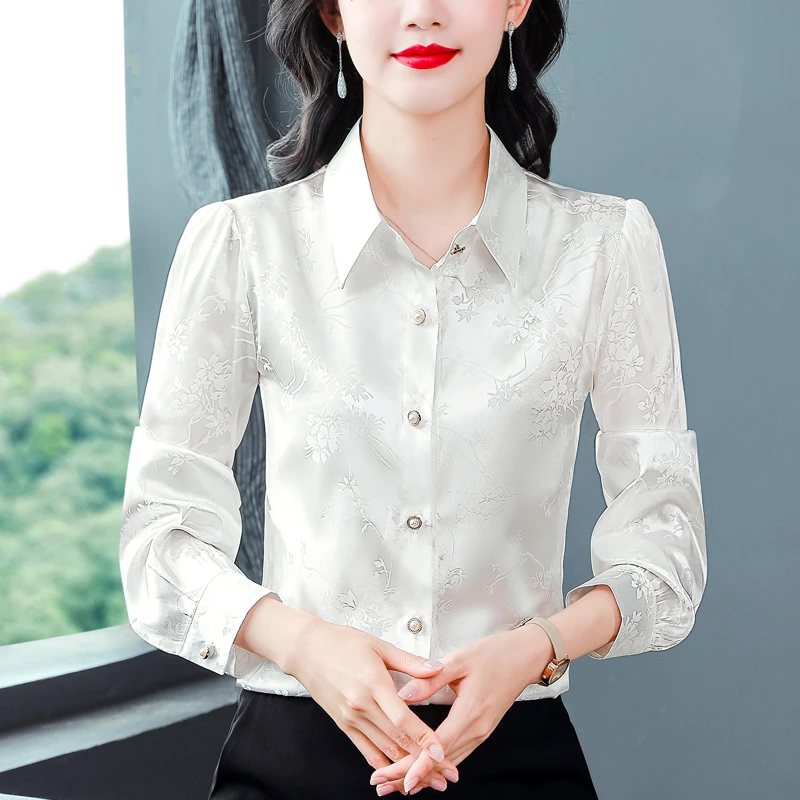 2025春季新款中年妈妈优雅提花衬衫长袖设计师人气减龄上衣薄款