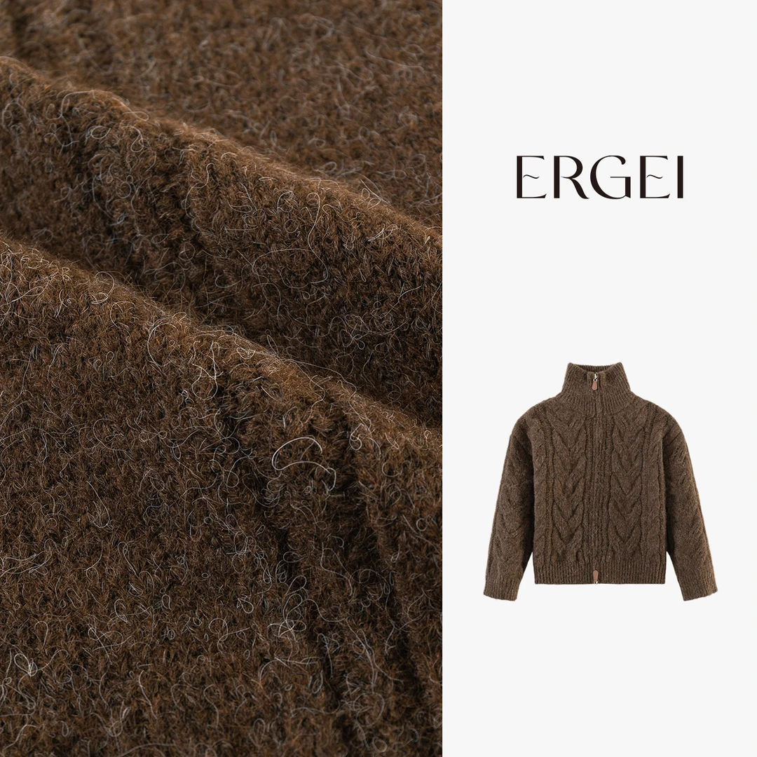 复古拉链麻花针织开衫女加厚百搭宽松慵懒风毛衣外套冬款