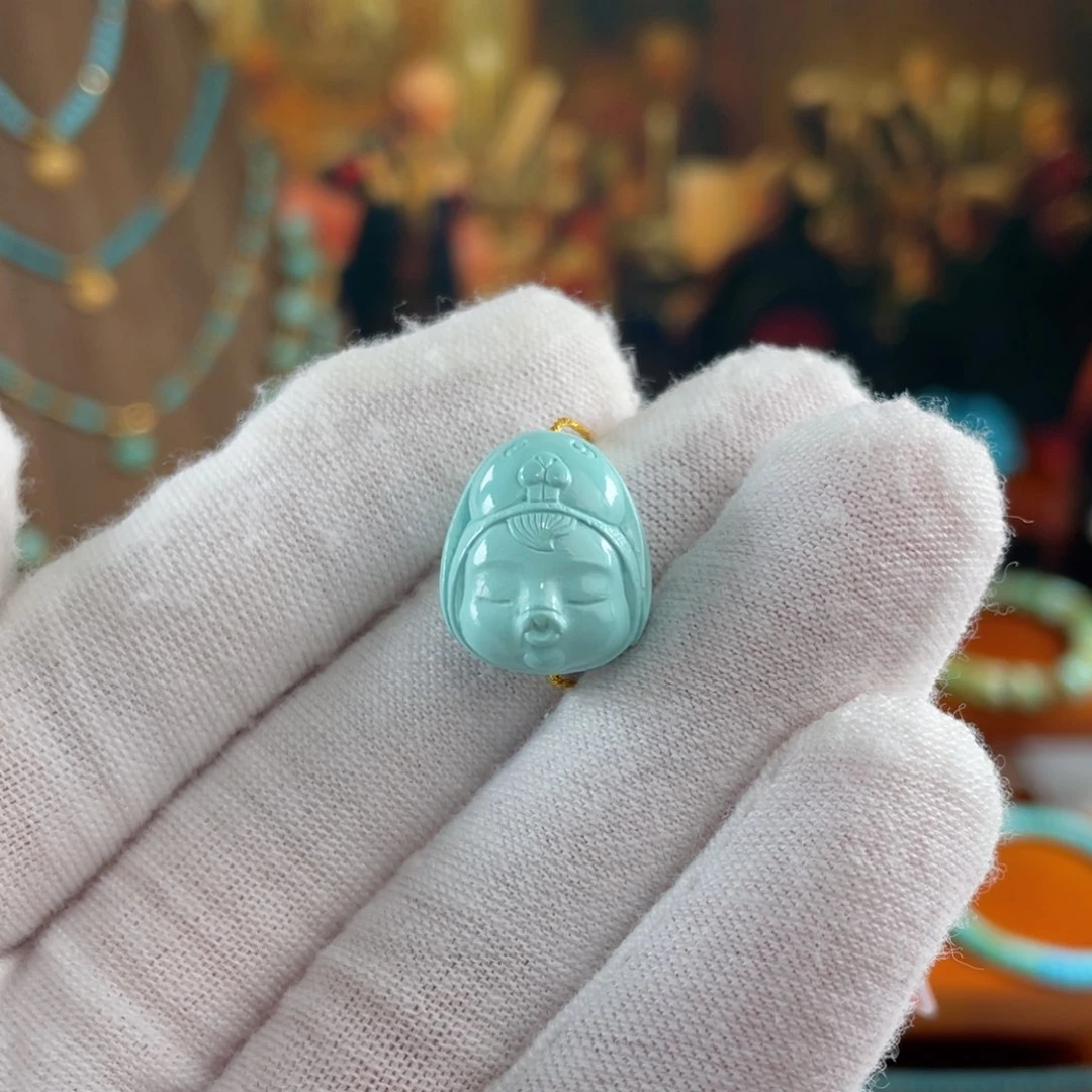 绿松石未镶嵌珠宝半成品瓷釉童趣卡13.3