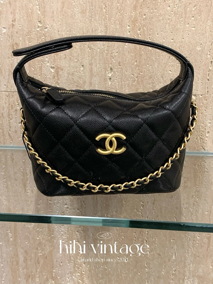 未使用 Chanel/香奈儿 HIHI/25P黑金荔枝纹手提饭盒包二店