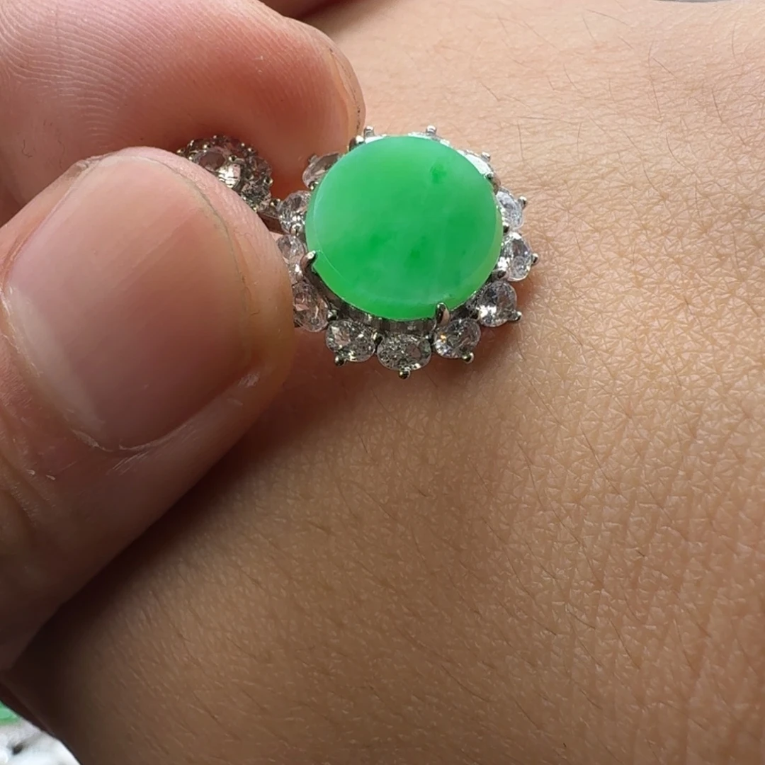 翡翠银S925镶嵌戒指天然缅甸翡翠A货