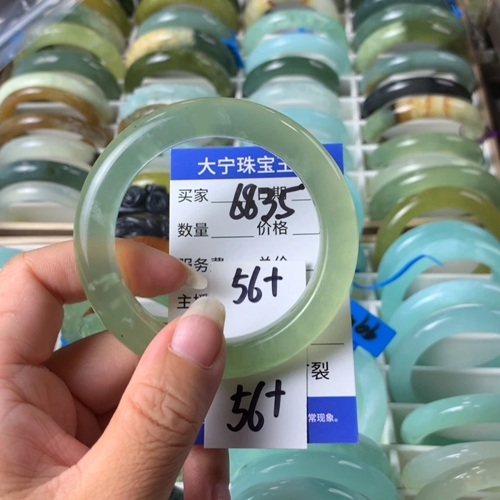 足银镀金镶嵌蛇纹石玉手镯6835