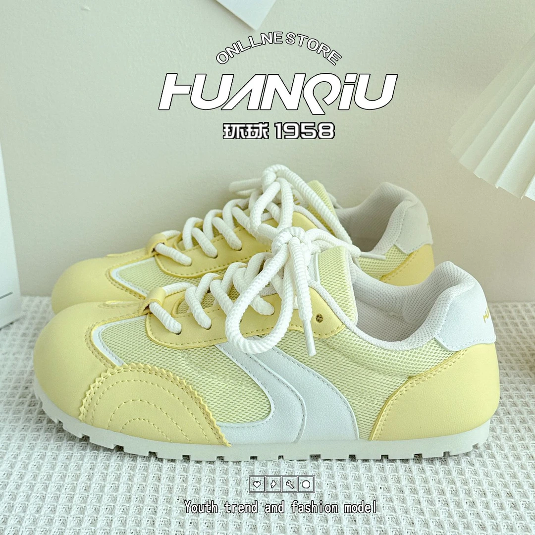 环球配短裤裙子网面透气德训鞋女多巴胺新款阿甘鞋女轻便软底板鞋