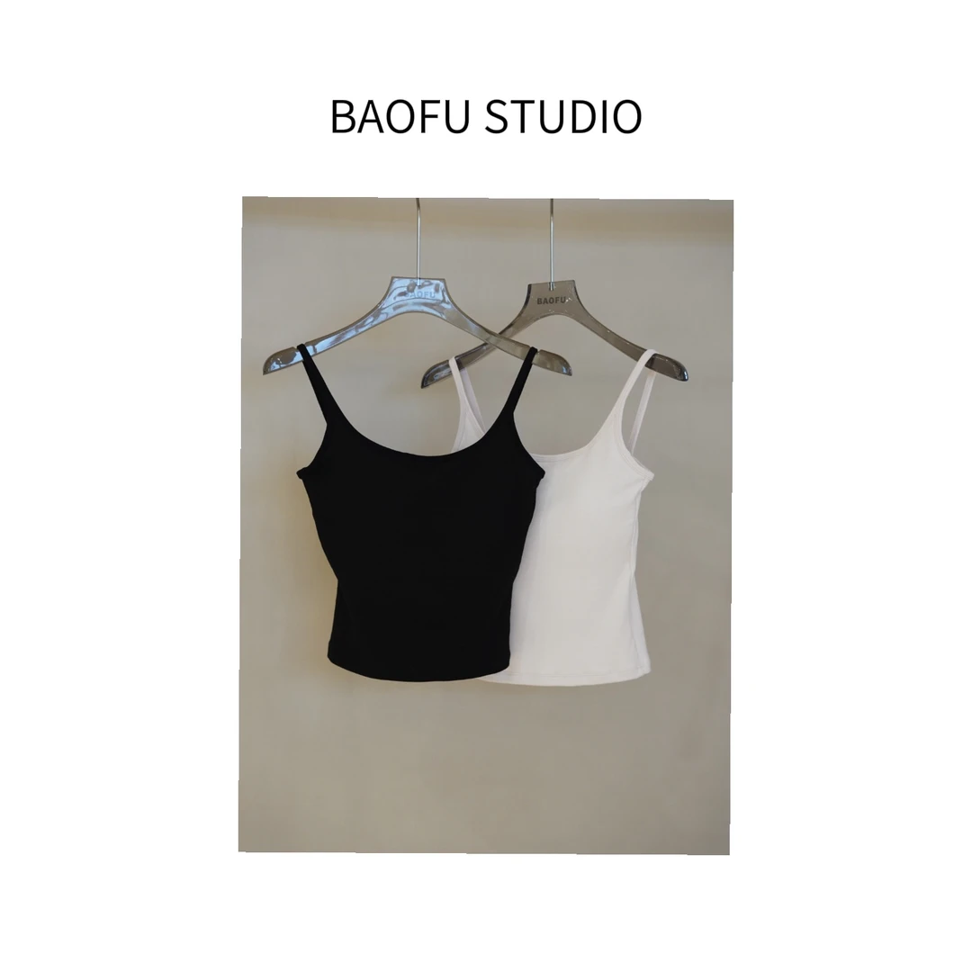 BAOFU studio｜简约罗纹微磨毛吊带背心带胸垫内搭外穿大U领背心