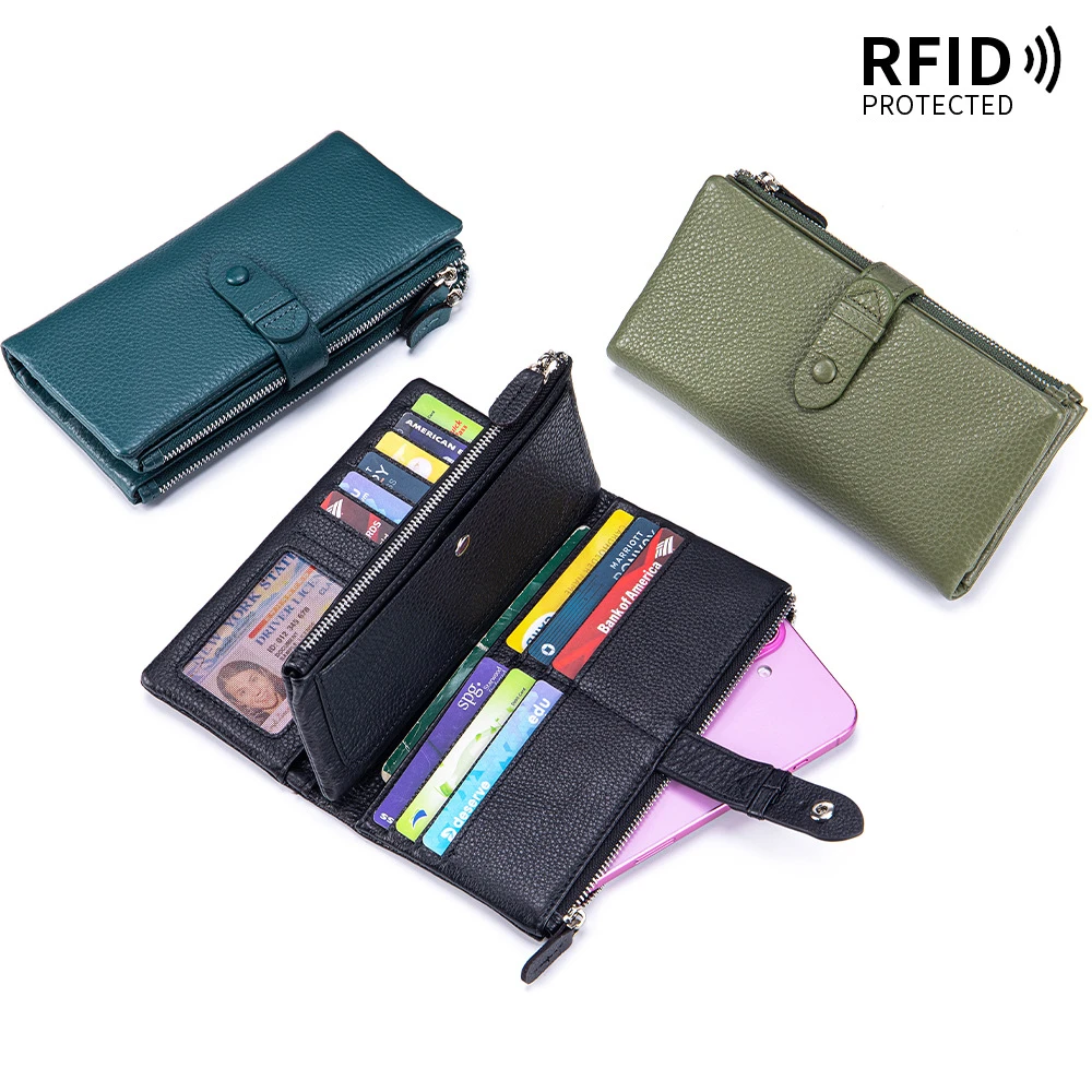 真皮长款手拿包软皮多功能RFID钱包大容量手机包多卡位可拆卸卡包