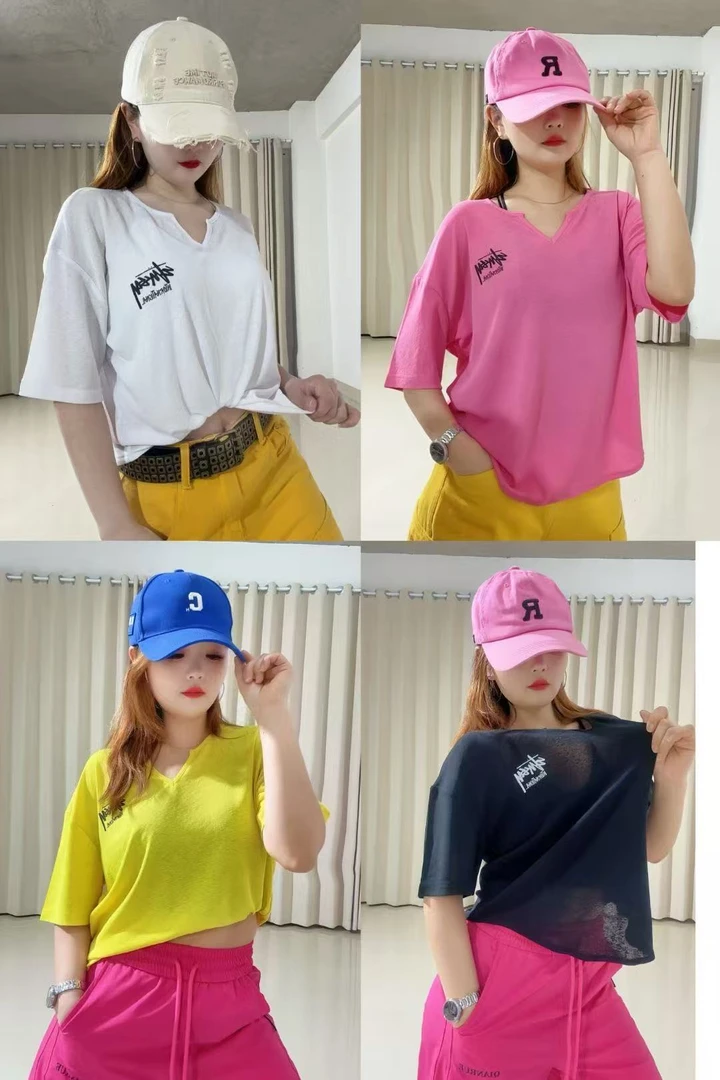 BT2526冰感休闲宽松广场舞短袖防晒舒适曳舞V领时尚吸汗T恤