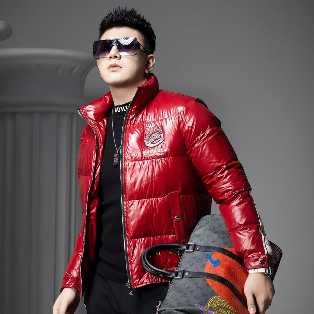 维斯克纳时尚休闲男士羽绒服男士冬季潮牌字母刺绣防寒保暖外套男