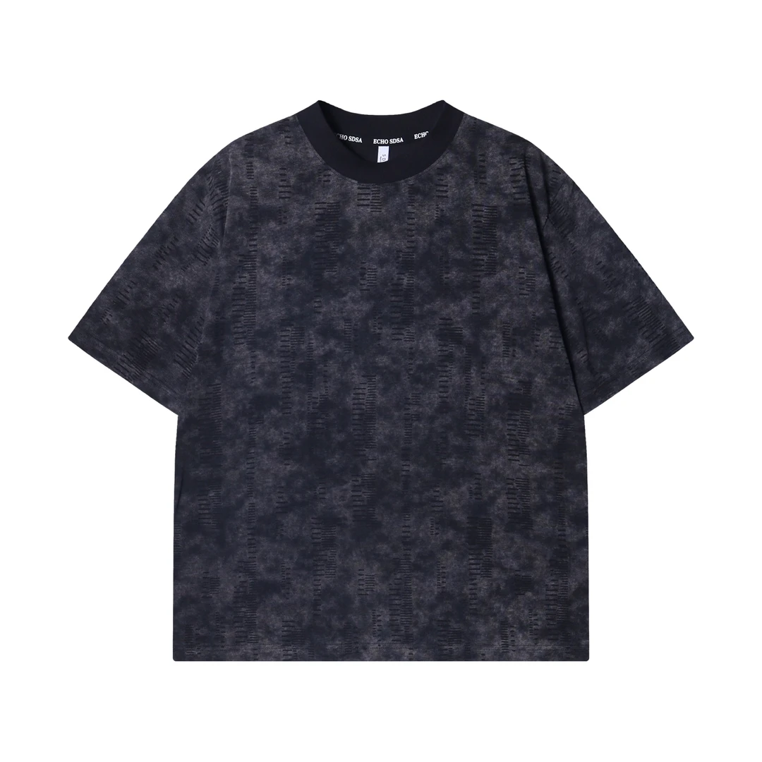 夏季高级感新款美式扎染磨毛圆领短袖T恤休闲时尚情侣复古上衣