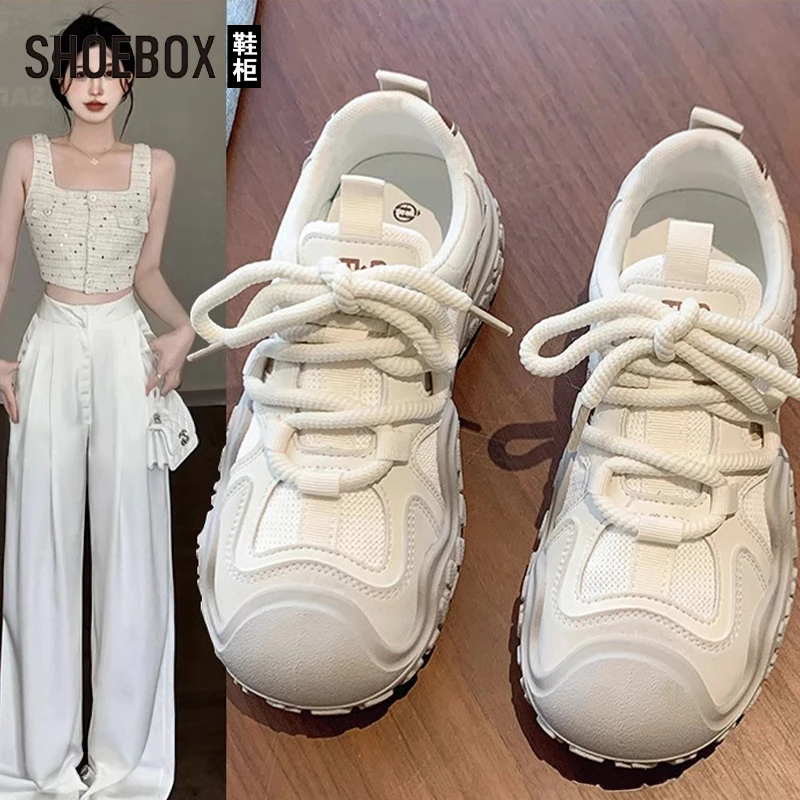 SHOEBOX鞋柜运动鞋女鞋2025夏新款厚底百搭小白鞋软底休闲鞋女