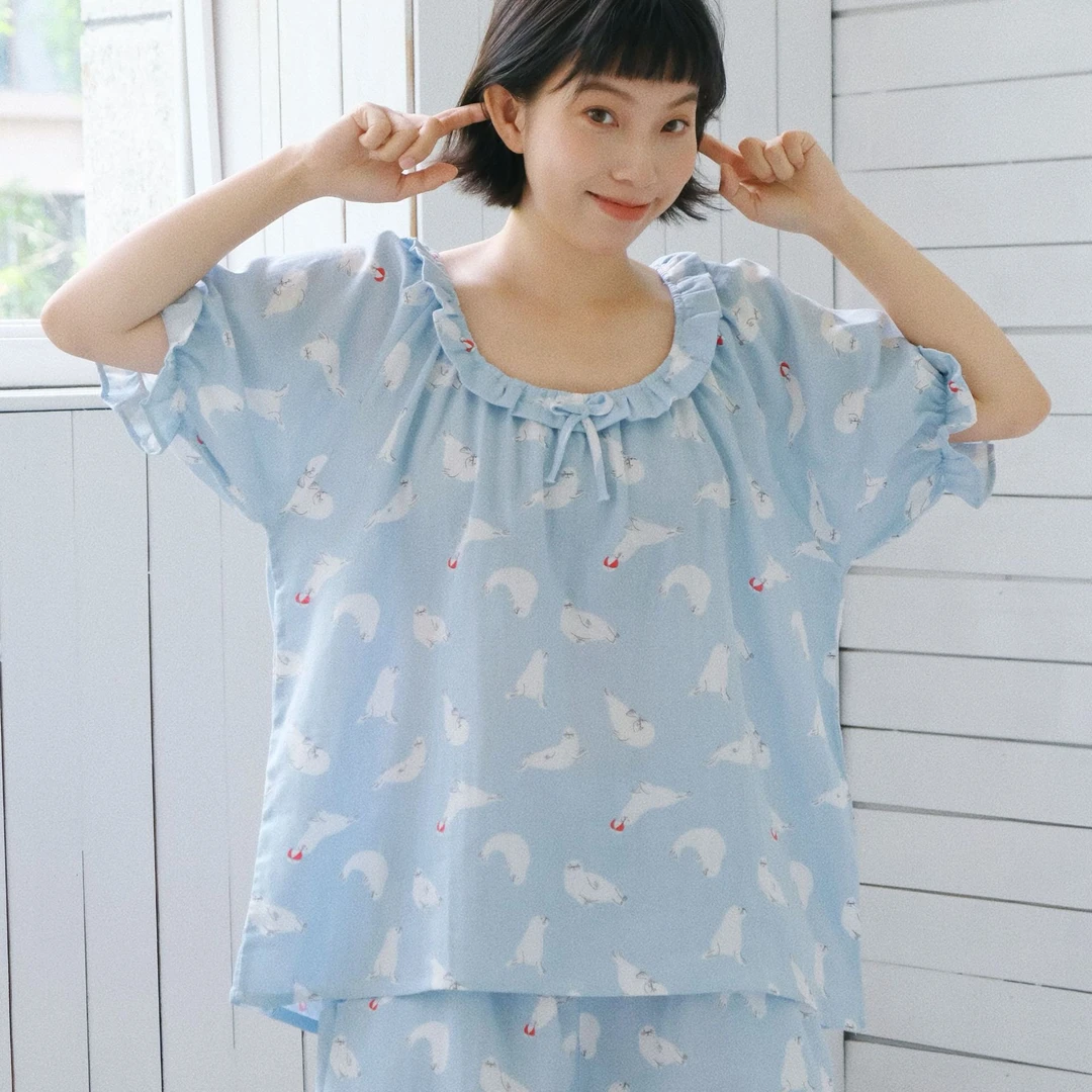 【主播自留】纯棉双层纱夏季清爽不沾身海狮款睡衣/睡裙 07166