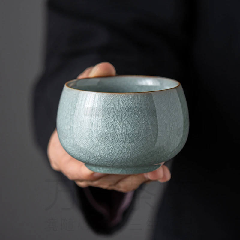 国潮新款汝窑冰花主人杯单杯开片个人专用茶杯陶瓷品茗杯茶道用品