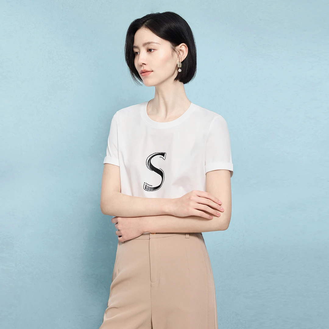 【粉丝专享】FINITY T恤新款时尚简约字母印花短款 F21SC4255T