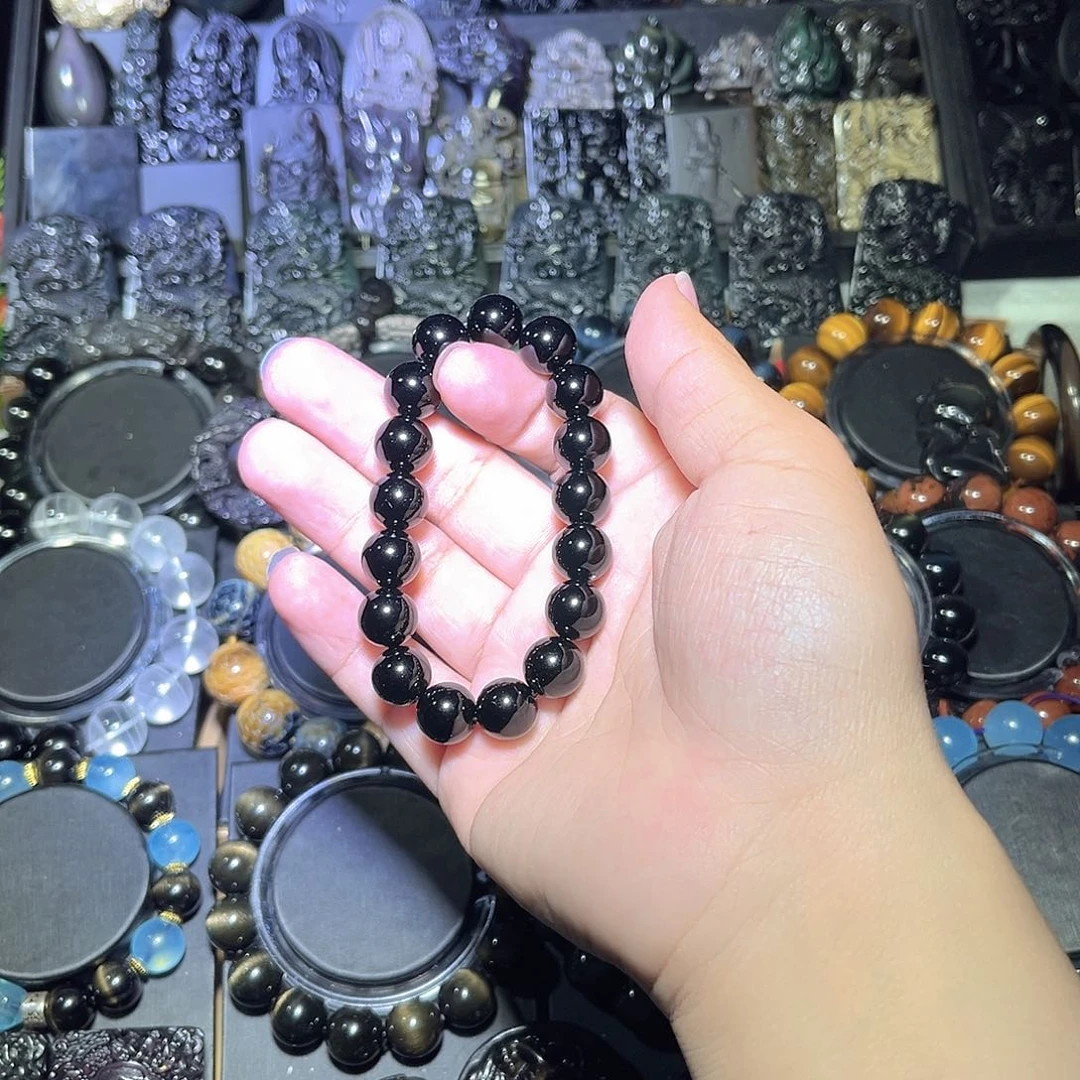 黑曜岩未镶嵌手串天**音黑曜石12m