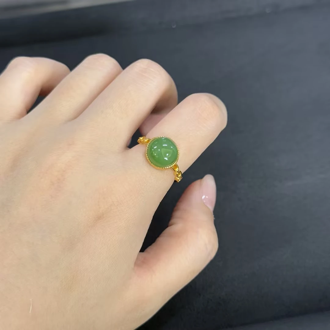 宋雅和田玉约10MM蛋面S925银戒指（多样性发其一）