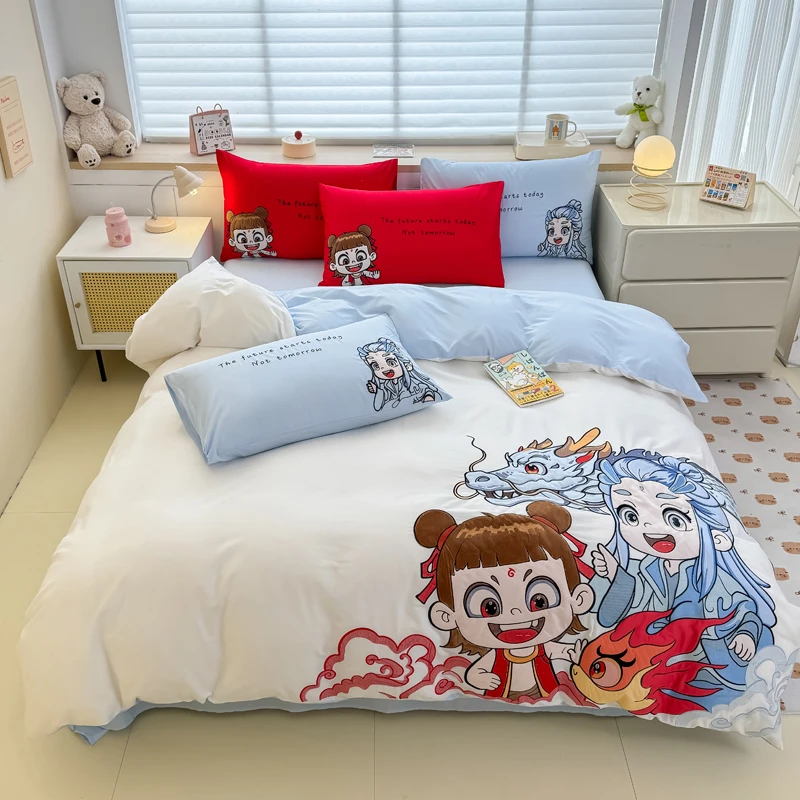 2025年新款100%全棉床上四件套立体刺绣款纯棉被套床单枕套三件套