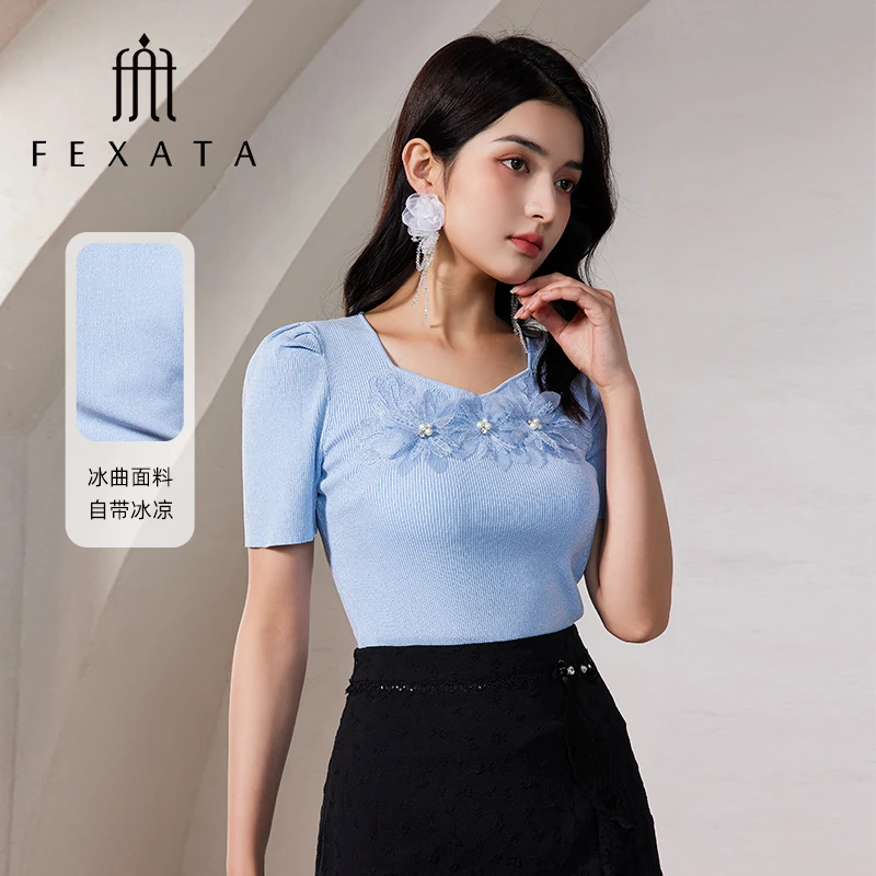 【媛媛女王严选】FEXATA斐格思上衣法式气质方领毛针织衫