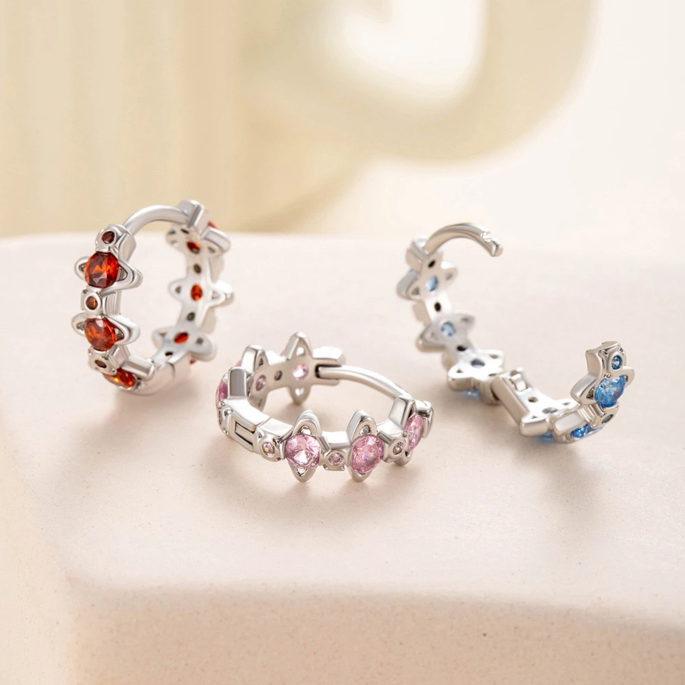 铜合金锆石耳饰 个性时尚土星锆石耳环铜合金小众设计耳饰饰品