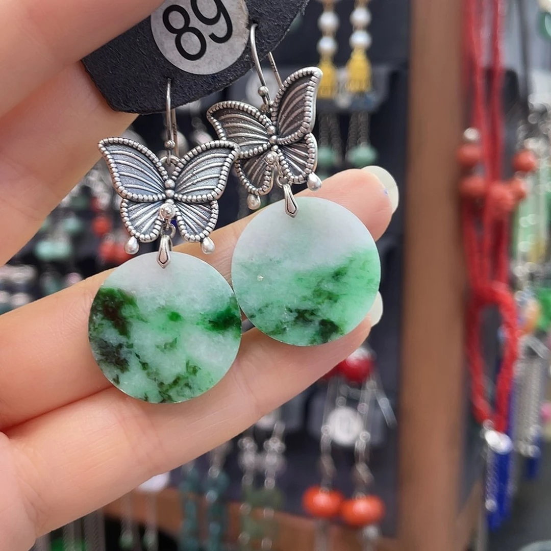 翡翠银S925镶嵌耳饰绿*777hbhggh