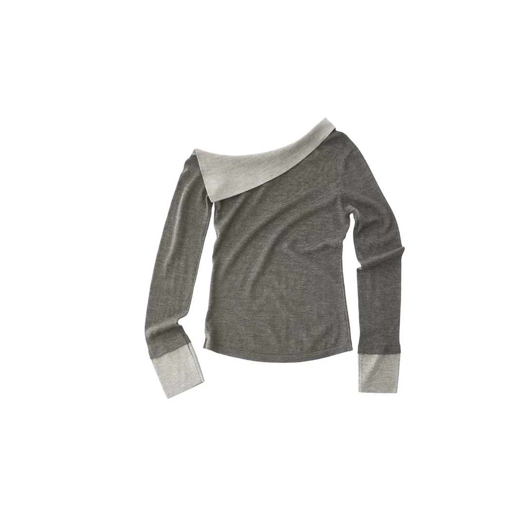 MANZANILLA 撞色翻领斜肩针织衫