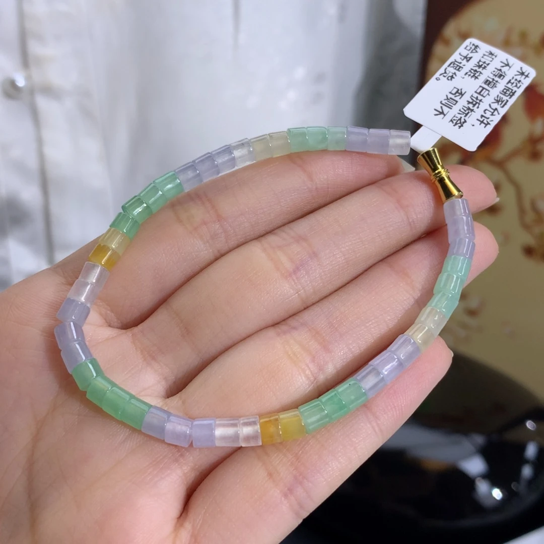 翡翠未镶嵌手串卡4.3冰胶马卡龙桶珠