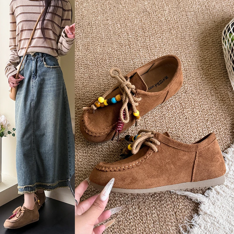 2025秋新款复古勃肯鞋女平底单鞋软底豆豆鞋休闲百搭乐福鞋袋鼠鞋