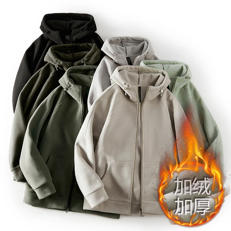 巨保暖！900克摇粒绒秋冬季卫衣男女同款连帽夹克加绒加厚情侣外套