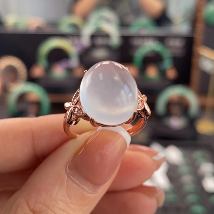 石英质玉戒指银S925镶嵌