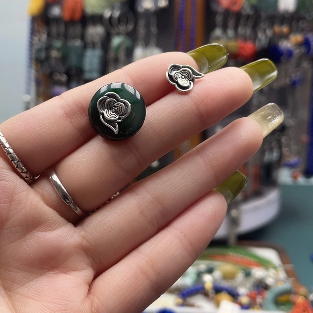 翡翠耳饰银S925镶嵌饰品