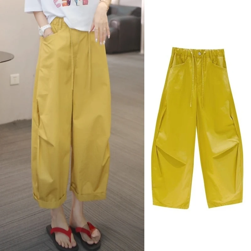 洋气工装山本裤女2025夏季新款高腰遮肉直筒休闲裤八分阔腿裤子潮