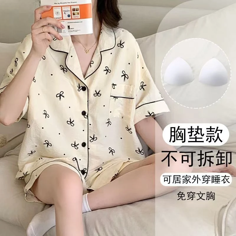 【胸垫款合集】夏季纯棉睡衣女甜美风卡通宽松可外穿家居服套装