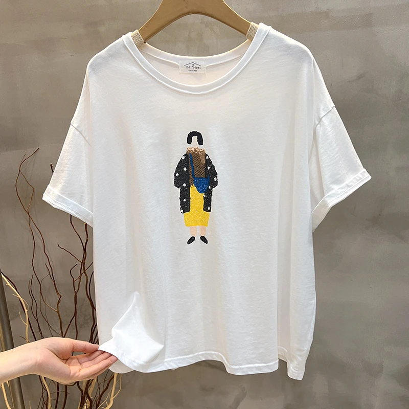 夏季新款薄款圆领T恤上衣女韩版休闲显瘦印花半袖外穿上衣体恤ins