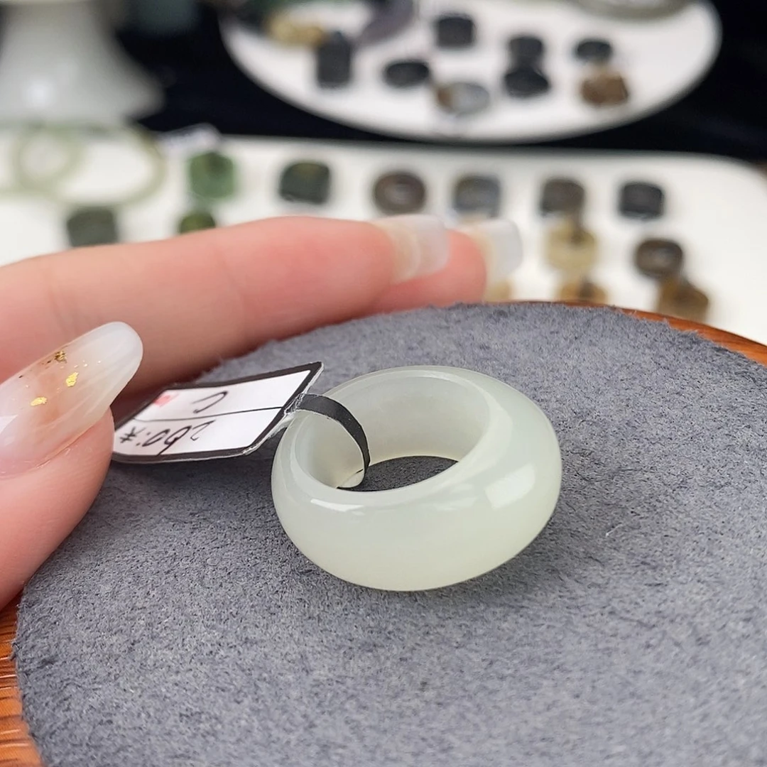 和田玉（糖玉）未镶嵌戒指G10浅晴馒头16.0