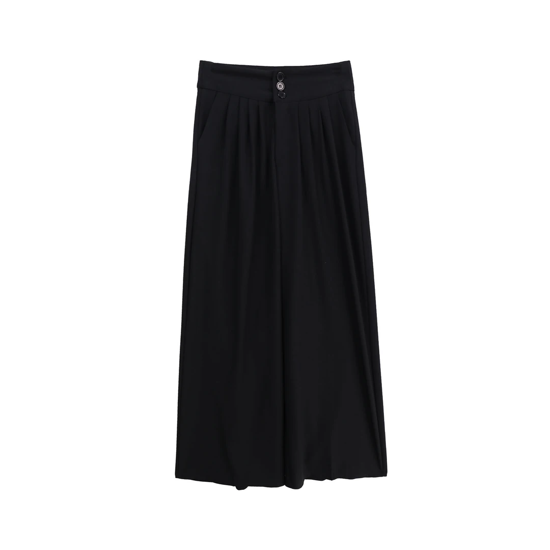 韩系高腰单排扣压褶设计感宽松百搭垂感阔腿裤C12023