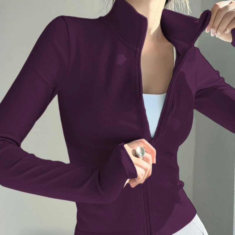 修身运动拉链外套女跑步立领显瘦瑜伽服弹力训练健身长袖上衣秋冬