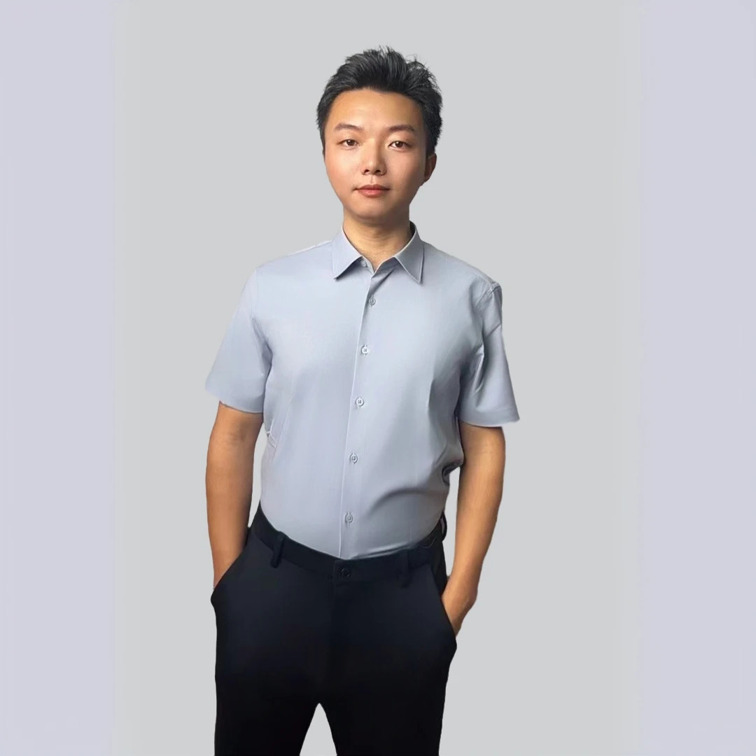 喜卡顿高端桑蚕丝短袖衬衫男士夏季纯色抗皱透气商务休闲短袖
