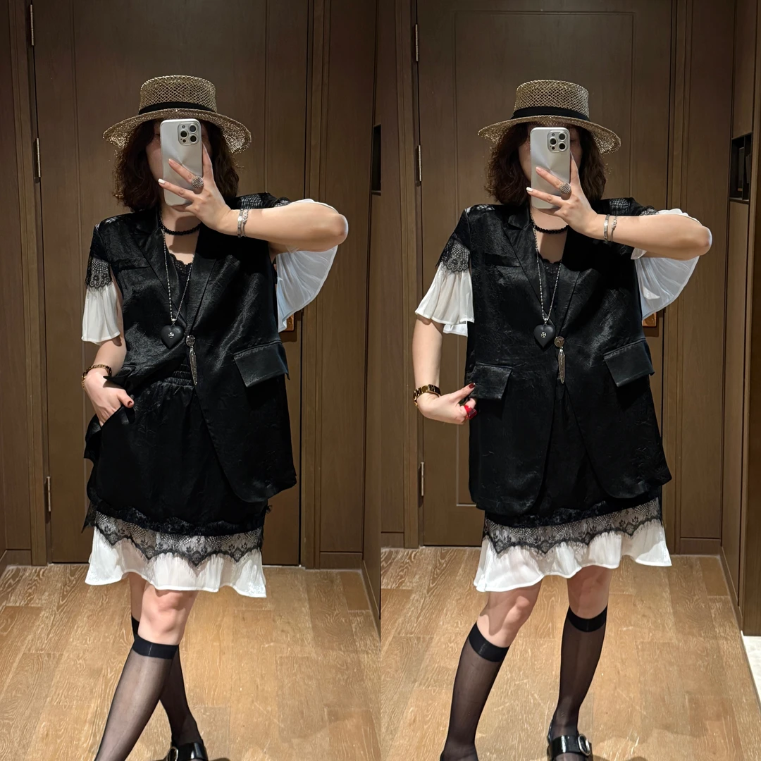 YDFSTUDIO小众【维多利娅】欧货高品撞色设计西装上衣+半身裙套装