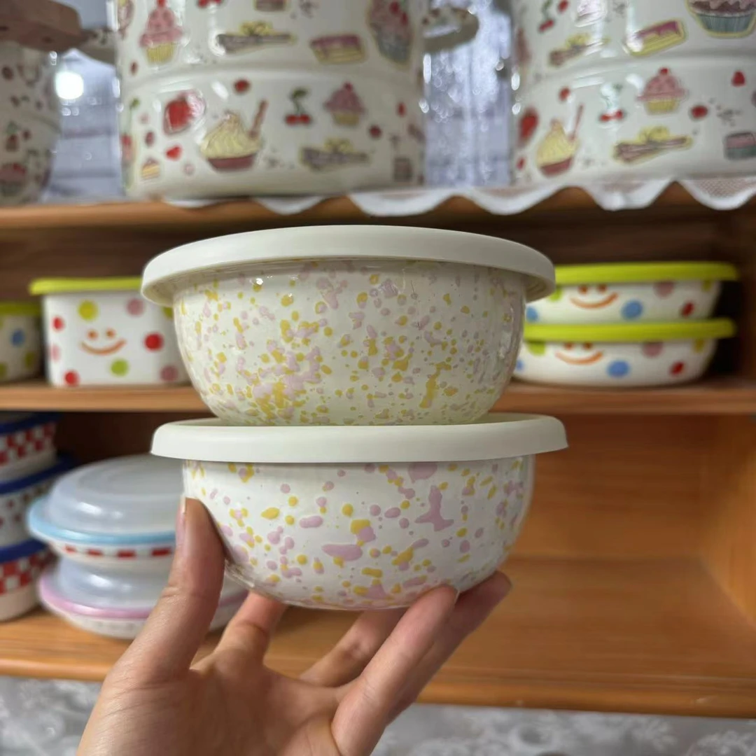 【拍一发二】 出韩国 大号黄粉 内外泼墨碗 沙拉碗 燕麦碗带盖子